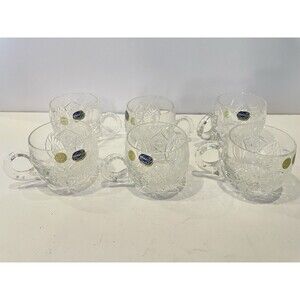 Vintage Bohemian Czeck Cut Crystal Glass 6 Cups